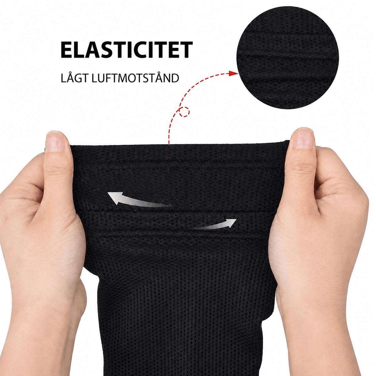 Elastisk svart benskyddshållare i ventilerande material med låg luftmotstånd